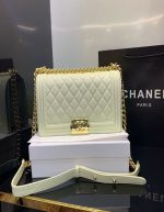 Chanel Old White Caviar Chevron Boy Bag | Chicly Hub