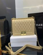 Chanel Old White Caviar Chevron Boy Bag | Chicly Hub