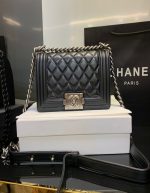 Chanel Old White Caviar Chevron Boy Bag | Chicly Hub