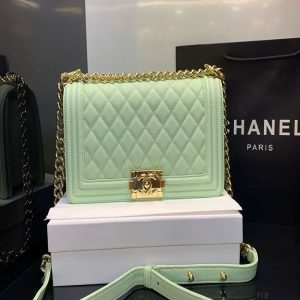 Chanel Old White Caviar Chevron Boy Bag | Chicly Hub