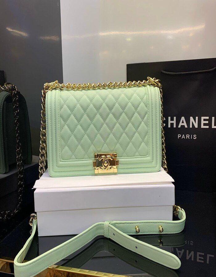 Chanel Old White Caviar Chevron Boy Bag | Chicly Hub