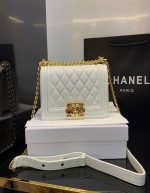 Chanel Old White Caviar Chevron Boy Bag | Chicly Hub