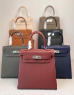 Hermes Kelly Handbag Light Epsom with Palladium Hardware 28 Neutral Chicly Hub