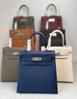 Hermes Kelly Handbag Light Epsom with Palladium Hardware 28 Neutral Chicly Hub