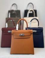 Hermes Kelly Handbag Light Epsom with Palladium Hardware 28 Neutral Chicly Hub