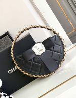 Chanel Black Quilted Leather Mini Round Camellia Clutch | Chicly Hub