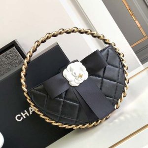 Chanel Black Quilted Leather Mini Round Camellia Clutch | Chicly Hub