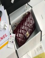 Patent Goatskin Quilted Medium CC Eyelet Flap Burgundy | Chicly Hub