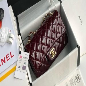 Patent Goatskin Quilted Medium CC Eyelet Flap Burgundy | Chicly Hub