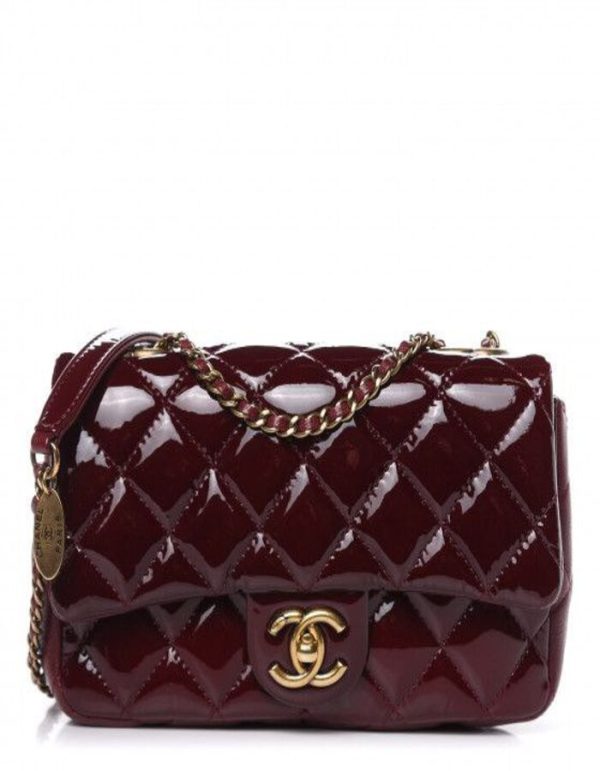 Patent Goatskin Quilted Medium CC Eyelet Flap Burgundy | Chicly Hub