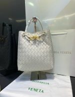 Bottega Veneta Andiamo Small White Leather Top Handle Bag | Chicly Hub