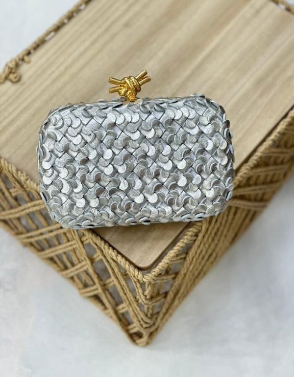 Minaudiere clutch meticulously crafted in laminated Intreccio leather | Chicly Hub