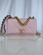 CHANEL Goatskin Quilted Chanel 19 Wallet On Chain WOC Beige | Chicly Hub