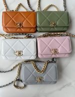 CHANEL Goatskin Quilted Chanel 19 Wallet On Chain WOC Beige | Chicly Hub