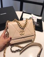 CHANEL Goatskin Quilted Chanel 19 Wallet On Chain WOC Beige | Chicly Hub