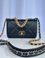 CHANEL Goatskin Quilted Chanel 19 Wallet On Chain WOC Beige | Chicly Hub