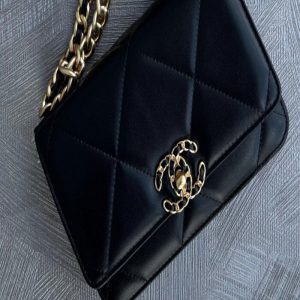 CHANEL Lambskin Quilted Chanel 19 Wallet On Chain WOC | Chicly Hub