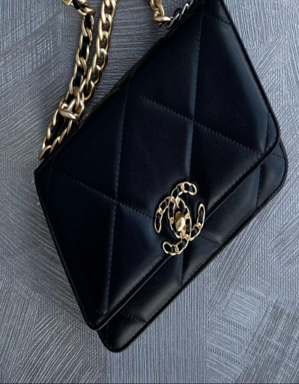 CHANEL Lambskin Quilted Chanel 19 Wallet On Chain WOC | Chicly Hub