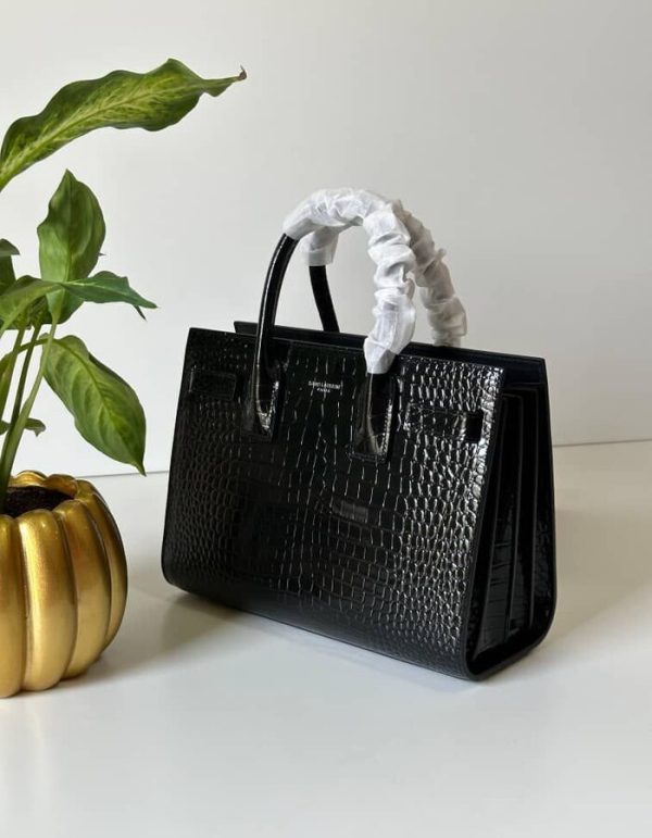 SAINT LAURENT Calfskin Crocodile Embossed Baby Sac De Jour | Chicly Hub