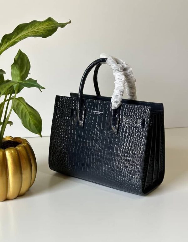 SAINT LAURENT Calfskin Crocodile Embossed Baby Sac De Jour | Chicly Hub