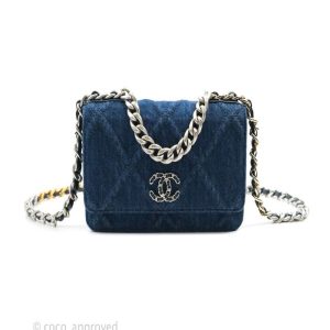 Chanel Quilted Wallet On Chain 19 Silver Denim Blue | Chicly Hub