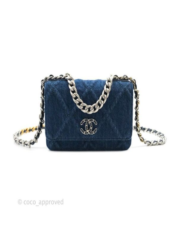 Chanel Quilted Wallet On Chain 19 Silver Denim Blue | Chicly Hub