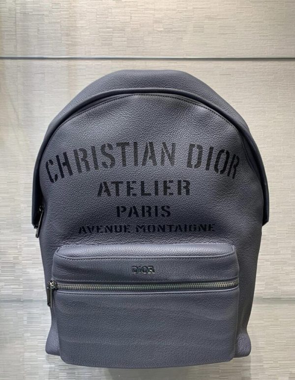 CHRISTIAN DIOR Calfskin Atelier Signature Print Backpack Grey | Chicly Hub