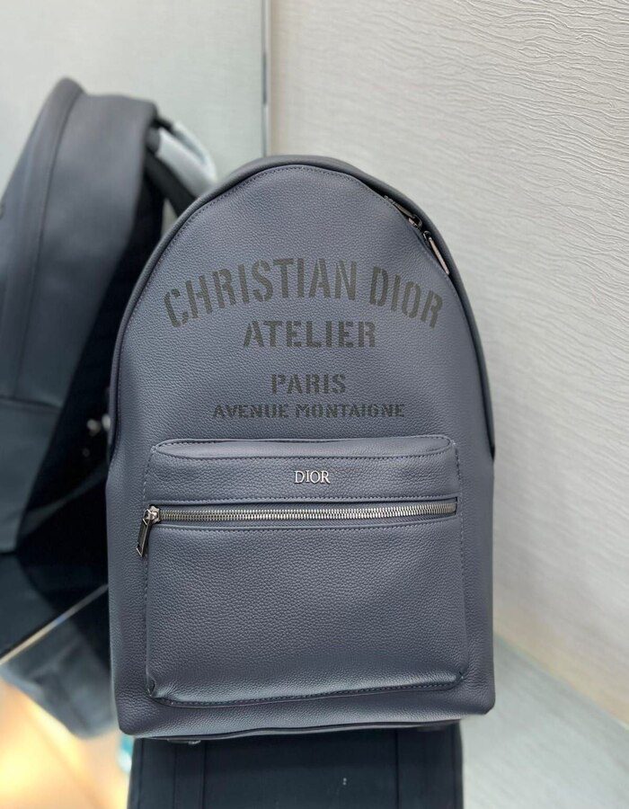 CHRISTIAN DIOR Calfskin Atelier Signature Print Backpack Grey | Chicly Hub