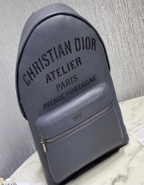 CHRISTIAN DIOR Calfskin Atelier Signature Print Backpack Grey | Chicly Hub