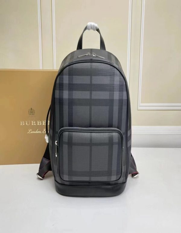 Burberry Rocco Charcoal Checkered E-Canvas Backpack | Chicly Hub