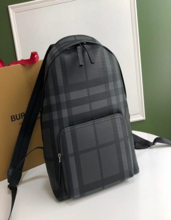 Burberry Rocco Charcoal Checkered E-Canvas Backpack | Chicly Hub