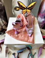 Amina Muaddi Pink Satin Begum Slingback Pumps | Chicly Hub