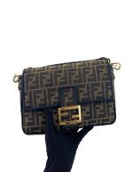 Fendi Brown FF Logo Jacquard Fabric Baguette Bag | Chicly Hub