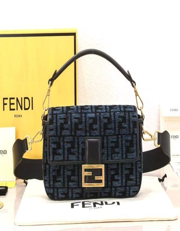 Fendi Brown FF Logo Jacquard Fabric Baguette Bag | Chicly Hub