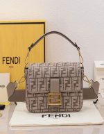 Fendi Brown FF Logo Jacquard Fabric Baguette Bag | Chicly Hub