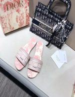 Dior Light Pink Fabric Dway Logo Embroidered Flat Slides | Chicly Hub