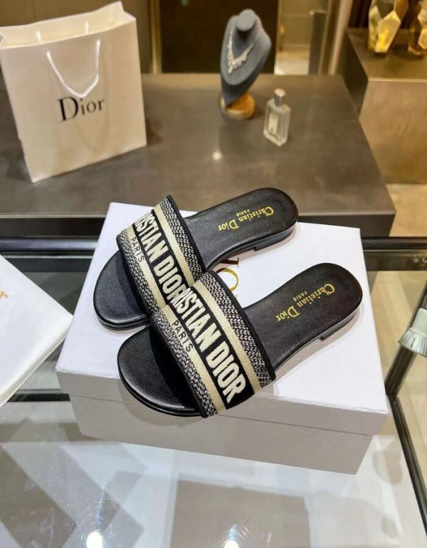 Dior Paris Dye Embroidered Logo Slide Mule Flat Slipper Sandal | Chicly Hub