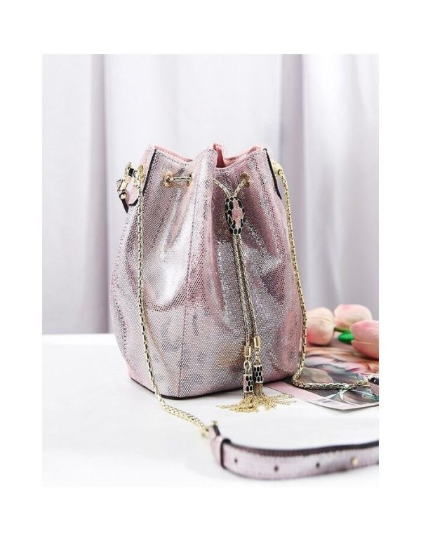 Leather Bucket Bag Pink Made of genuine cow leather | Chicly Hub