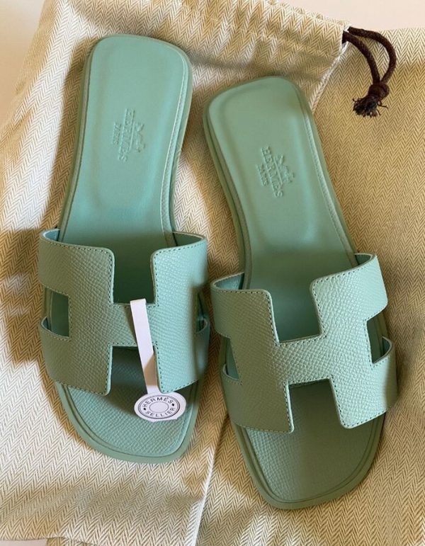 HERMES Epsom Oran Sandals 37.5 Jaune Pollen for women | Chicly Hub