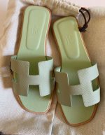 HERMES Epsom Oran Sandals 37.5 Jaune Pollen for women | Chicly Hub