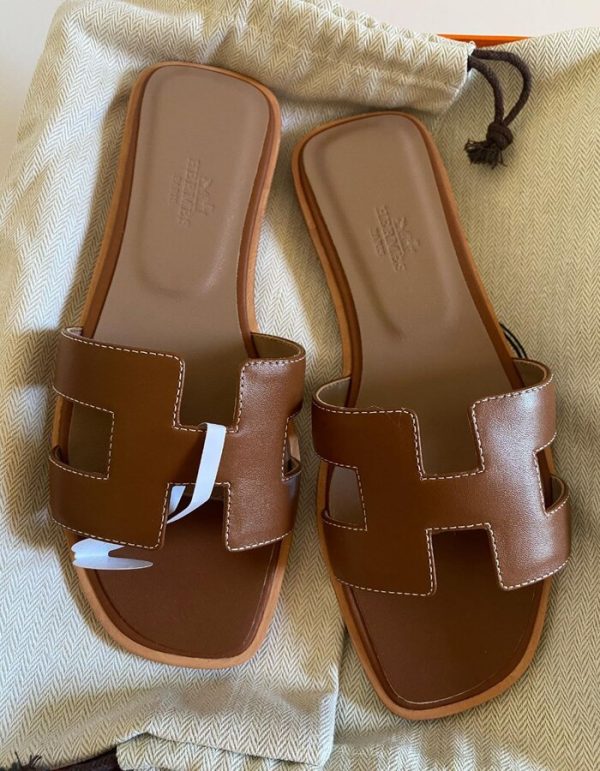 HERMES Epsom Oran Sandals 37.5 Jaune Pollen for women | Chicly Hub