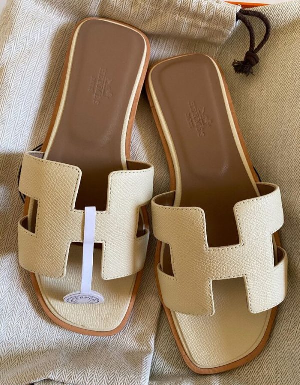 HERMES Epsom Oran Sandals 37.5 Jaune Pollen for women | Chicly Hub