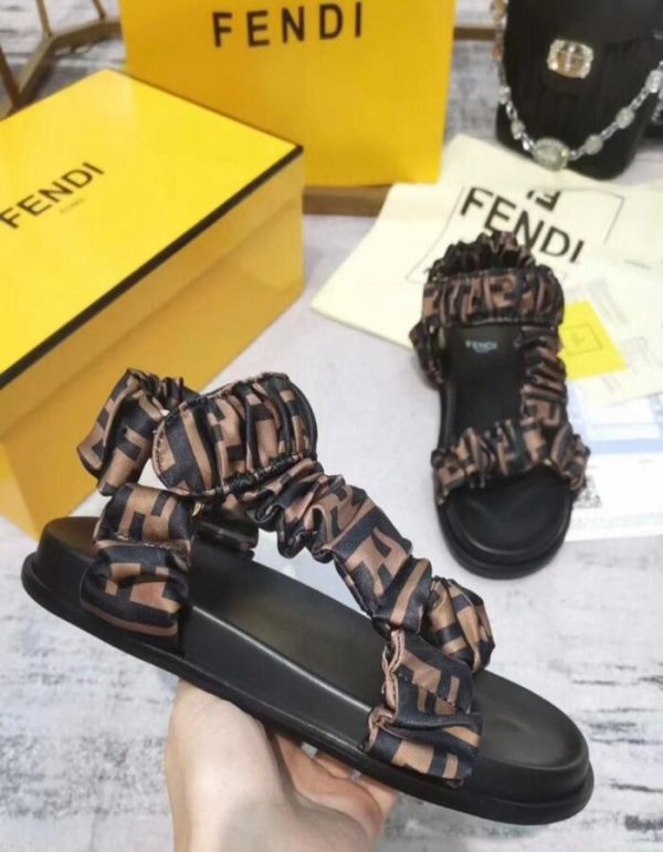 FENDI Satin FF Ruched Sandals 35.5 Tobacco Black for women | Chicly Hub