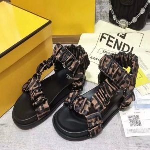 FENDI Satin FF Ruched Sandals 35.5 Tobacco Black for women | Chicly Hub