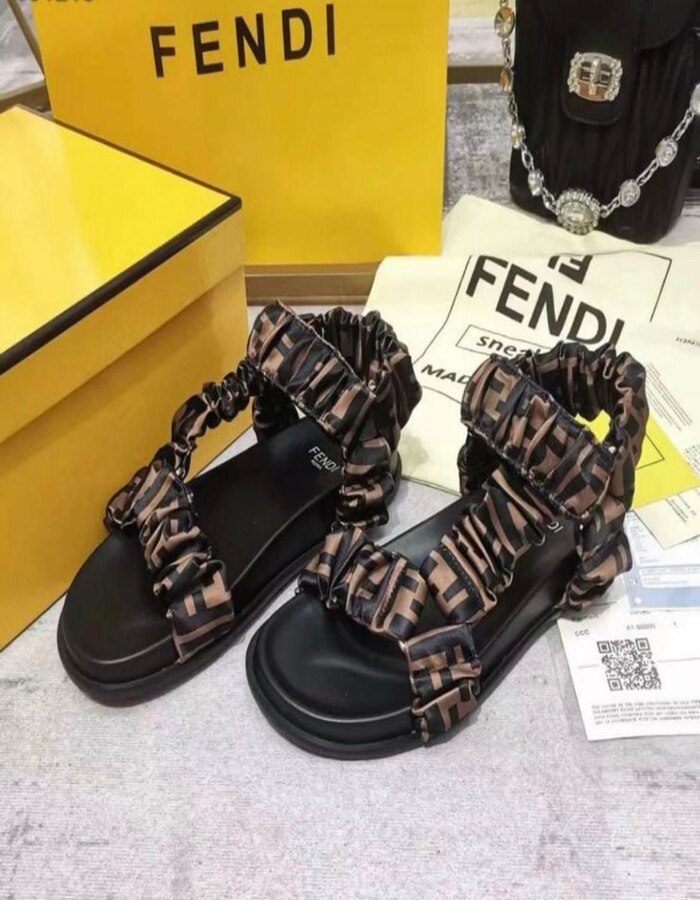 FENDI Satin FF Ruched Sandals 35.5 Tobacco Black for women | Chicly Hub