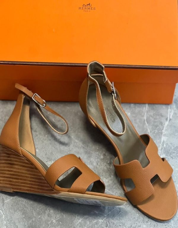 HERMES Calfskin Legend Wedge Sandals for women | Chicly Hub