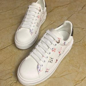 LOUIS VUITTON Lambskin Embossed Floral Monogram Time Out Sneakers | Chicly Hub