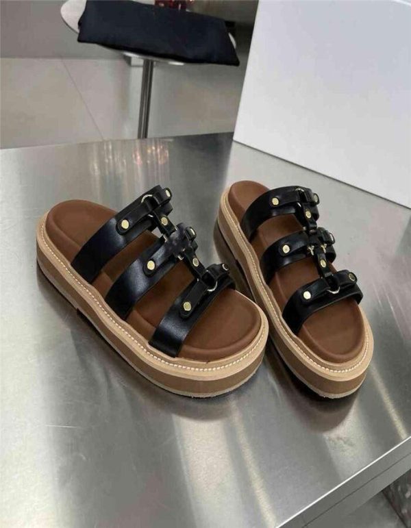 Celine Tippi Platform Slides Women Calfskin with Triomphe Signature | Chicly Hub