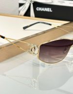 Chanel Logo Rhinestone Shield Sunglasses in Gold | Chicly Hub