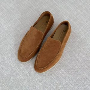 Loro Piana Brown Suede Summer Walk Slip On Loafers | Chicly Hub